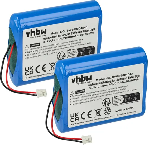 vhbw 2x Akku kompatibel mit Zafferano Sister mini, Light Mini, Light Tischlampe, Nachttischlampe (7800 mAh, 3,7 V, Li-Ion)