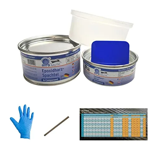 Nautic Set Epoxidharz-Spachtel 600g PLUS 4 Handschuhe ein Rührstab schnell härtend gut schleifbar hervorragende Haftung auf zahlreichen Untergründen