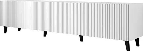 MIRJAN24 TV-Lowboard Pafos 200 – Modernes TV-Möbel in Weiß mit Schwarz - Stylisches TV-Lowboard Pafos 200 mit 4 Türen, flexibel einsetzbare Regalfächer und eine maximale Traglast von 35 kg. Ideal für Ihr Wohnzimmer, einfach im Selbstaufbau.