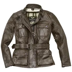 Black-Cafe London Madrid Damen Motorrad Lederjacke, braun, Größe M - Funktionsjacke aus hochwertigem Rindsleder mit 4 großen Außentaschen, perfekt für stilbewusste Bikerinnen.