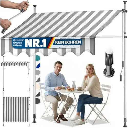 KESSER® Klemmmarkise mit Handkurbel 150cm - Markise für Balkon, Terrasse & Garten, UV-beständig und wasserabweisend. Einfache Montage ohne Bohren, höhenverstellbar für optimalen Sonnenschutz und Privatsphäre.