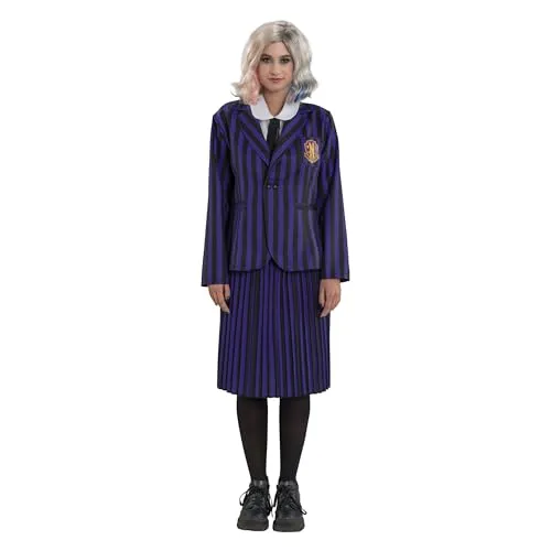 Chaks Wednesday Kostüm Enid für Damen - Schuluniform Schwarz Lila, perfektes Outfit für Halloween und Karneval aus der lizenzierten Addams Family Kollektion