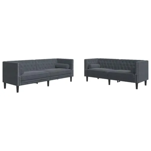 vidaXL 2-tlg. Chesterfield-Sofa-Set Dunkelgrau Samt - Elegantes Chesterfield-Sofa-Set in Dunkelgrau, ideal zum Entspannen und Plaudern. Mit weichem Samt und zusätzlichen Nackenrollen für höchsten Komfort.