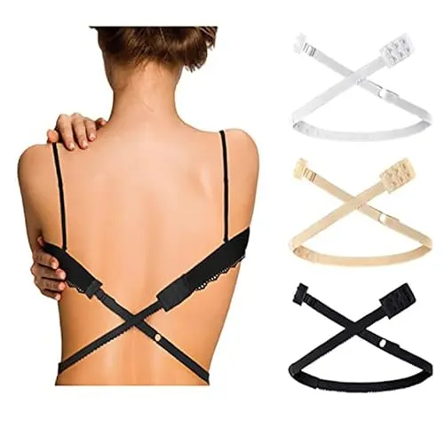 Niedrig Rücken BH Konverter Träger, 3 Stück BH Verlängerung Rückenfrei Low-Back Bra Strap Converter für Frauen und Damen Mädchen Party Brautkleider, Schwarz, Weiß, Beige