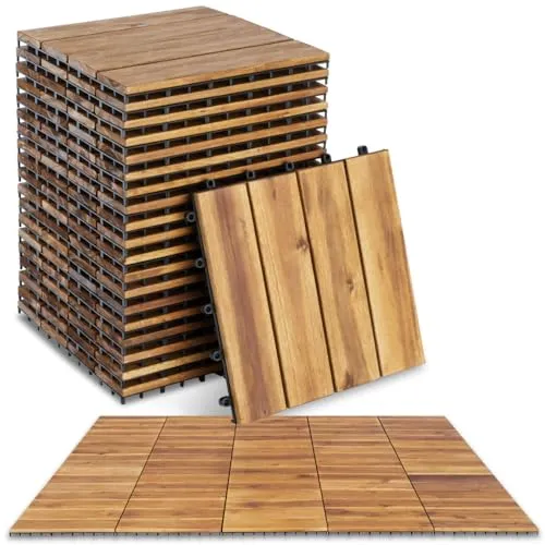 tectake® Holzfliesen - Wetterfeste Terrassen- & Balkonfliesen - 20-teiliges Set aus stilvollen Akazienholz Klickfliesen, ideal für Gärten, Terrassen und Balkone. Langlebig, pflegeleicht und vereint den Stil von Holz mit den Vorteilen von Kunststoff.