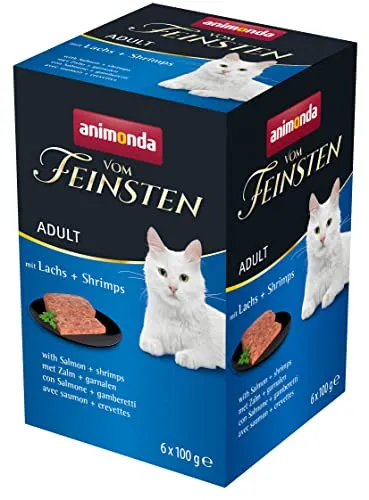 animonda vom Feinsten Katzenfutter für erwachsene Feinschmecker Katzen, Leckeres und gesundes Katzennassfutter Schale, mit Lachs + Shrimps, 6 x 100 g