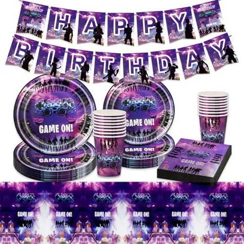 Video Gamer Pappteller Kindergeburtstag Deko-Video Gaming Geburtstag Geschirr Spiel Geburtstagsdeko Spielliebhaber Partygeschirr Fortnit Party Supplies Deko Banner Tischdecke Servietten Teller Tassen