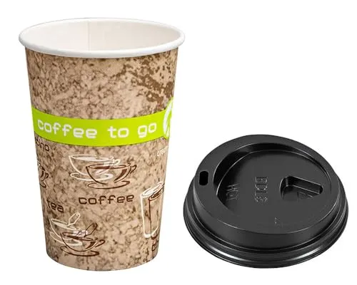 VEPATIM 100 Kaffeebecher Coffee ToGo COFFEE DREAMS mit Deckel schwarz 10oz. 250 ml