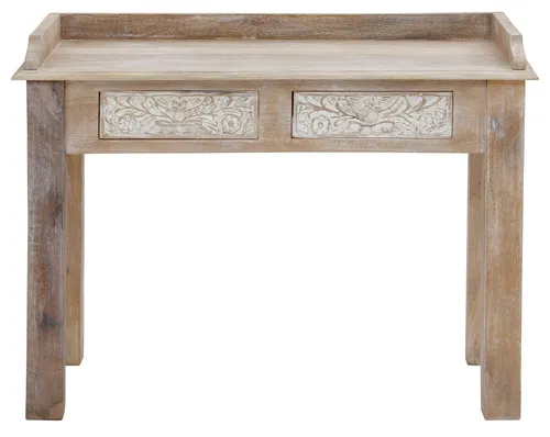 Schreibtisch HOME AFFAIRE "Lavin" – Beige & Handgefertigt - Kinderschreibtische aus massivem Mangoholz mit dekorativen Schnitzereien, ideal für ein stilvolles Kinderzimmer und pflegeleicht.