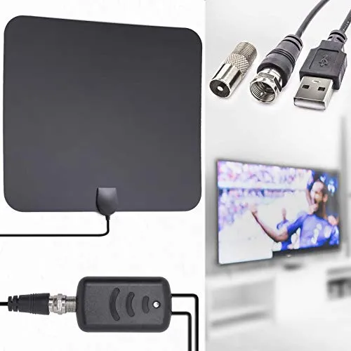 1080p DVB-T/T2 Antenne mit Verstärker - Flache 36DBi DVB-T/T2 Antenne für Full HD Empfang bis 80 km. Ideal für Fernseher und mobile Geräte. Kompakt, effizient und für beste Signalstärke optimiert.