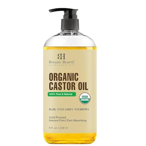 Botanic Hearth Rizinusöl, USDA Bio-zertifiziert, rein und ohne Hexan, kaltgepresst, Wachstum für Wimpern, Augenbrauen, Haare, 237 ml