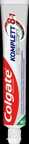 Colgate Komplett 8 Ultra Weiss Zahnpasta 75 ml - Handzahnbürsten, sorgt für strahlend weiße Zähne und schützt vor Karies und Plaque.