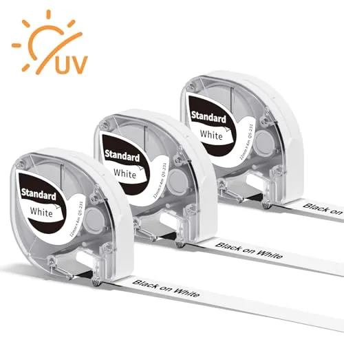3x Phomemo P12 Original Thermotransfer-Etiketten Schwarz auf Weiß 12mm x 4m Q5-231 Haltbar Hitzebeständig Selbstklebend für Phomemo P12/P12 Pro/LT12 Etikettendrucker & Kompatibel mit Dymo LetraTag