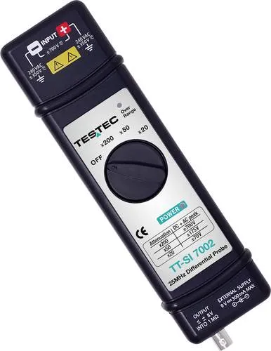 Testec TT-SI 7002 Differential-Tastkopf 25MHz 20:1, 50:1, 200:1 - Zubehör für Messtechnik, sicherer und präziser Tastkopf für Hochspannungsmessungen bis ± 700V, kompatibel mit gängigen Oszilloskopen.