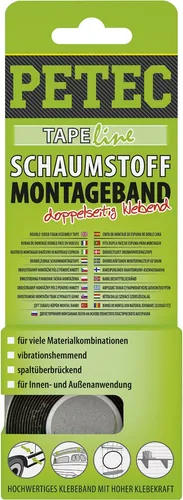 PETEC 87122 MONTAGEBAND, SCHWARZ, 12 MM X 1 MM X 2 M, SB-KARTE motocaa