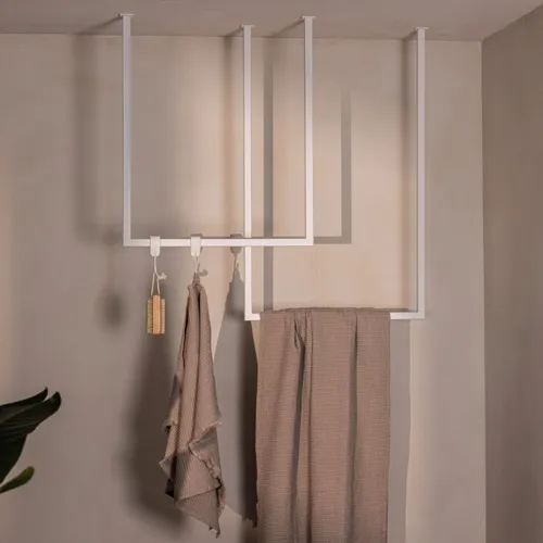 Metallbude Handtuchhalter TENSI 2er Set - Deckenmontage in Weiß - Handtuchstangen für Badezimmer und Dusche, pulverbeschichtet für langlebige Nutzung, ideal für platzsparende Deckenmontage.