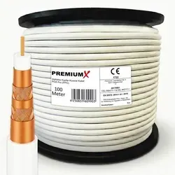 PremiumX PROFI PRO PPC Kupfer Koaxial Kabel 135dB - SAT-Montagezubehör: 5-fach geschirmtes Koaxialkabel für störungsfreien Empfang, ideal für digitale SAT-Anlagen und HDTV-Qualität.