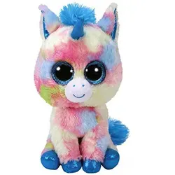 TY 37261 Blue Unicorn Blitz - Einhorn blau bunt 24cm, mit Glitzeraugen und Teil der Original Glubschi's Beanie Boos Kollektion
