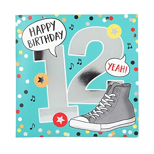Depesche 11515-022 Zahlenkarte zum 12. Geburtstag mit Musik, veredelte Klappkarte mit originellem Innentext, inkl. Umschlag, Format 15,5 x 15,5 cm