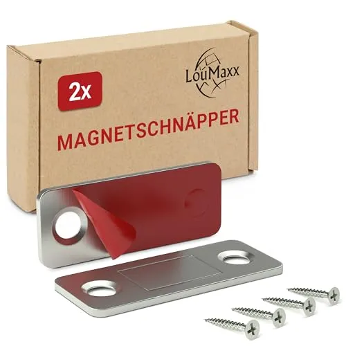 LouMaxx Türmagnet selbstklebend 2er Set - 8 kg Haltekraft - Der LouMaxx Türmagnet überzeugt mit flachem Design und starker Haltekraft von 8 kg. Ideal für Schranktüren und Möbel. Einfache Montage mit Klebestreifen oder Schrauben – für zuverlässigen Halt ohne Bohren.