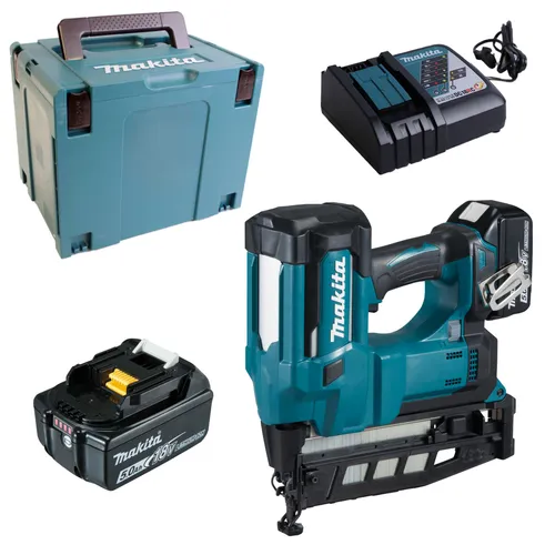 Makita Elektronagler DBN600RTJ - 18V Akku-Nagler mit 2x 5,0Ah Akkus, ideal für Innenausbau und bis zu 800 Nägel pro Ladung