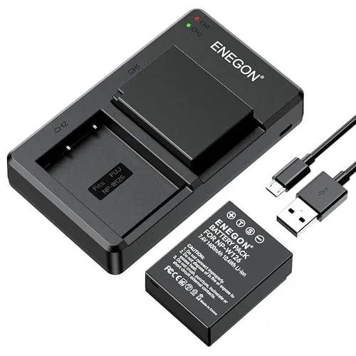 ENEGON NP-W126S/NP-W126 akku (2 Stück) und Dual USB Ladegerät für Fujifilm X100V, X100VI, X-M5 und Fuji X-T1/T3/T30/T100, X-A1 X-E1 X-E2 X-E3 X-M1 X-Pro1 HS30EXR HS35EXR HS50EXR
