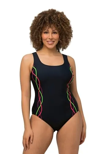 Ulla Popken Damen Badeanzug mit Pipings - Badeanzug in sportiver Schwimmerform, seitliche Pipings und stützendes Unterbrustband für optimalen Halt und Komfort.