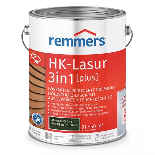 Remmers HK-Lasur 3in1 Plus Tannengrün 5 L – Multifunktionale Holzschutzlasur - Wasserbasierte 3-in-1 Holzschutzlasur für den Außenbereich. Bietet Imprägnierung, Grundierung und Dekoration in einem Produkt. Schnelle Trocknung und mattes Finish für langanhaltenden Schutz.