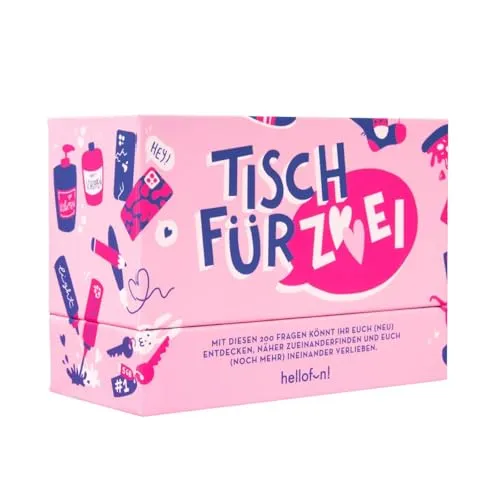 Hellofun! | Tisch für Zwei | Quiz für Paare | Paar Spiele für Paare | Gesellschaftsspiele für Erwachsene | Paarspiel Erwachsene | Spiel der Liebe | Ich Liebe Dich Geschenk | Für 2 Personen ab 18