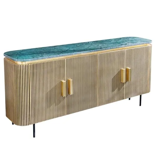 Riess-Ambiente Sideboard VENEZIANO 160 cm – Retro Design mit Marmorplatte - Elegantes Sideboard mit grün marmorierter Platte und antik messingfarbenem Korpus. Bietet viel Stauraum und verleiht Deinem Wohnzimmer einen glamourösen Retro-Look. Ideal für Geschirr, Bücher und Dekoration.