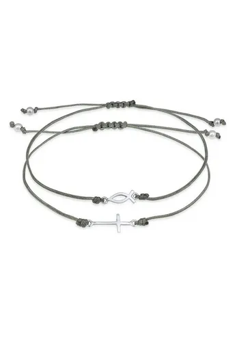 Elli Armband Set Kreuz Fisch Kommunion Nylon (2 tlg) 925 Silber, Fisch
