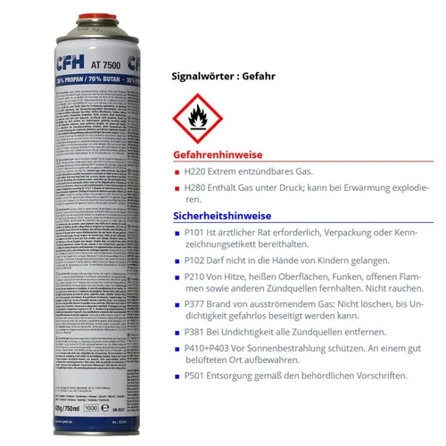 CFH Universaldruckgasdose AT 7500, 750 ml 52104 Universalgas Gaskartusche
