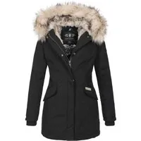 Stylischer Damen Wintermantel NAVAHOO "Cristal", Gr. S, schwarz - Funktionsjacke mit abnehmbarer Kunstfellkapuze, taillierter Schnitt für optimale Passform und Wärme, ideal für kalte Wintertage.