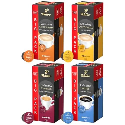 Tchibo Cafissimo Probierset Klassik Edition, 120 Kaffeekapseln - Kaffee, 120 aroma- und luftdichtversiegelte Kapseln in 4 Sorten, nachhaltig und fair gehandelt für maximalen Genuss.