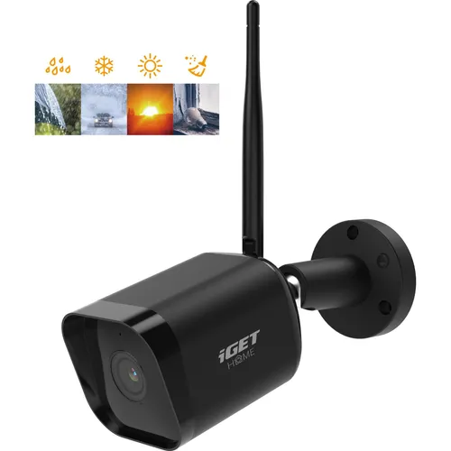 iGET HOME Camera CS6 Black - Robuste IP FullHD Außenkamera - Smart Überwachungskamera für den Außenbereich mit 1080p Auflösung, Nachtsicht bis 10 m, Bewegungs- und Geräuscherkennung. Ideal für die Sicherheit Ihres Zuhauses, einfach per App zu steuern.