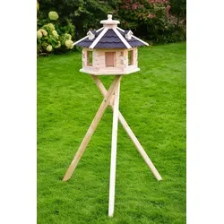 Deko-Shop-Hannusch Vogelhaus aus Holz unbehandelt zum selbst gestalten, bemalen, wahlweise mit Solarbeleuchtung und Ständer, wetterfestes Bitum Vogelhäuschen (Standard mit Ständer und Solar, Schwarz)