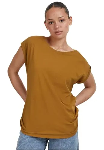 Urban Classics Damen T-Shirt Ladies Extended Shoulder Tee, T-Shirt mit überschnittenen Schultern, aus Baumwolle, erhältlich in vielen Farben, Nut, M