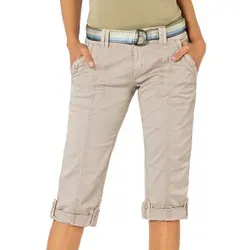 FRESH MADE Damen Capri-Hose mit Metallic Gürtel - Damen-Hosen: Elegante 3/4-Shorts aus Baumwolle mit Stretch, inklusive schickem Metallic-Gürtel für einen trendigen Look.