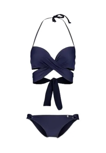 S.OLIVER Push-Up-Bikini Damen Gr. 36 in Marine - Stylischer Push-Up-Bikini aus Recycling-Polyamid mit wattierten Cups für ein atemberaubendes Dekolleté. Ideal für den Strand oder Pool, in trendiger Wickeloptik mit Neckholder-Trägern.