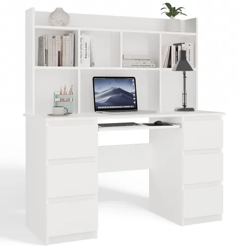 Kuba Schreibtisch mit Auszug Weiß – 6 Schubladen für Büro und Arbeitszimmer - Moderner Schreibtisch mit 6 geräumigen Schubladen und ausziehbarer Tastaturablage für optimale Ergonomie. Ideal für Büro und Home Office, passt perfekt in jedes Interieur.