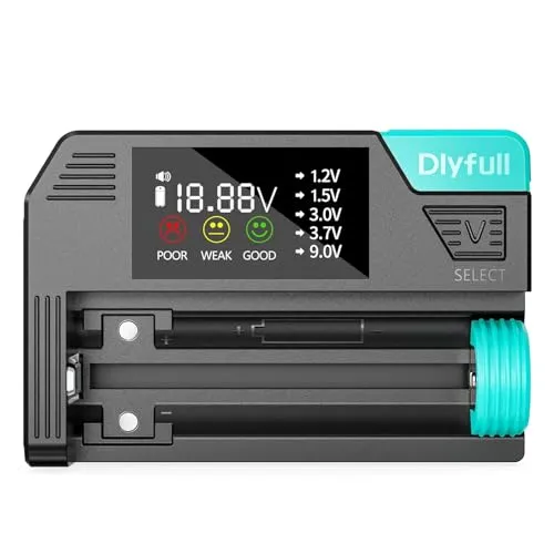 Dlyfull Professioneller Batterietester – Magnetischer Universal Battery Tester mit LCD-Display für AA, AAA, C, D, 9V & Knopfzellen, geeignet für 1,2V / 1,5V / 3V / 3,7V Batterien, USB-C aufladbar