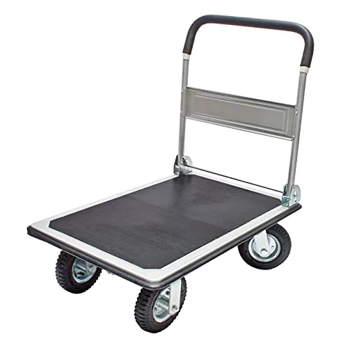 Transportwagen Plattformwagen Handwagen Rollwagen mit Luftbereifung für 300 kg - Plattformwagen für bis zu 300 kg, ausgestattet mit kugelgelagerten Lufträdern und klappbarem Griff für einfachen Transport und Lagerung.