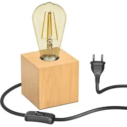 ledscom.de Tischlampe HITO aus massiven Holz, E27 LED Retro, 814lm, 3-Stufen - Elegante Tischlampe aus hochwertigem Gummibaumholz, ideal für stimmungsvolle Beleuchtung. Mit E27 Fassung für flexiblen Einsatz und 3 Helligkeitsstufen für jede Gelegenheit.