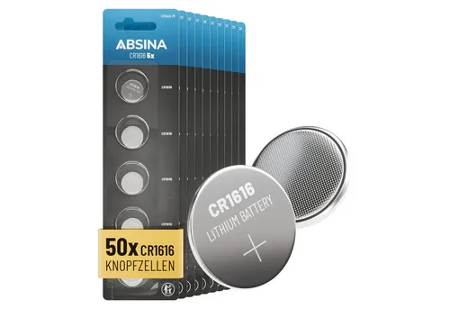 ABSINA 50x CR1616 3V Lithium Knopfzelle - Batterie CR 1616, CR1616 Batterie Knopfzelle, (50 St)