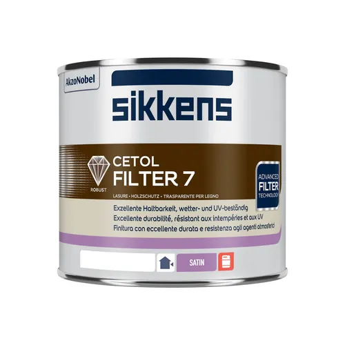 Sikkens Cetol Filter 7 Dickschichtlasur 048 Palisander 0,5 L - Hochwertige Holzlasur für Außenanwendungen, bietet extreme UV-Beständigkeit und Schutz gegen Algen- und Pilzbefall. Ideal für Fenster und Türen, sorgt für langlebige Transparenz.