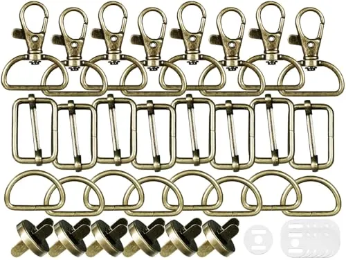 Drehbare Karabinerhaken Schlüsselanhänger 30 Stück D-Ringe Triglide-Schiebeschnalle Magnetknöpfe Taschenverschluss Metall Halbrund Schnallen Hardware Dornschließe für Rucksack DIY Zubehör (Bronze)
