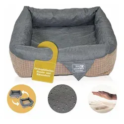 DEAR DARLING DD-06 Luxus Hundebett - Hochwertiges Hundebett in Braun Anthrazit, Größe L (80x80cm) mit Memoryschaum-Matratze für optimale Gelenkunterstützung. Waschbarer Bezug und rutschfester Boden sorgen für Komfort und Sicherheit.
