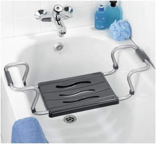 WENKO Badewannensitz Secura Silber – Ausziehbar & Tragfähig - Badezimmerhocker, komfortabel und sicher mit 120 kg Tragkraft, einstellbar von 55 bis 65 cm für alle Wannen, TÜV/GS geprüft und ideal für die tägliche Pflege.