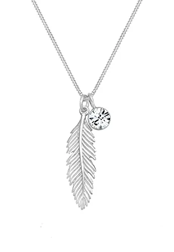 Elli Kette mit Anhänger aus 925 Silber - Kristalle & Feder - Hochwertige Kette aus 925er Sterling Silber mit handgefertigtem Anhänger aus Glaskristall und Feder, ideal für stilvolle Akzente.
