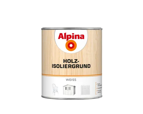 Alpina Grundierfarbe Holz-Isoliergrund weiß - Umweltschonende Grundierung für innen und außen, ideal zur Isolierung von unbehandeltem Holz und Vermeidung von Verfärbungen.
